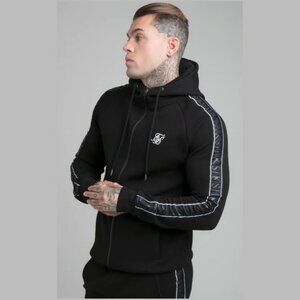 Siksilk Men's Black Impact Tape Through Hoodie - XL